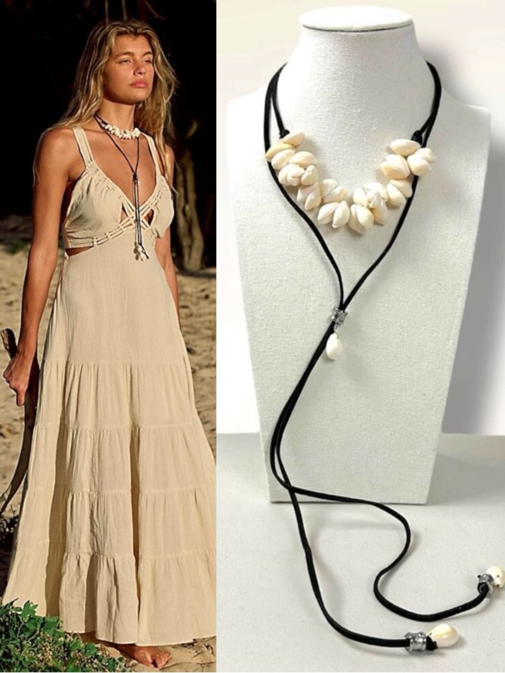 Free People Katie Leather Shell Choker NWT Layered Necklace Beach Bohemian Surf